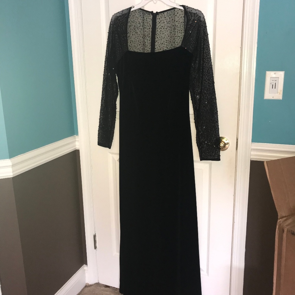 Velvet Evening Gown with Mesh & Sequins